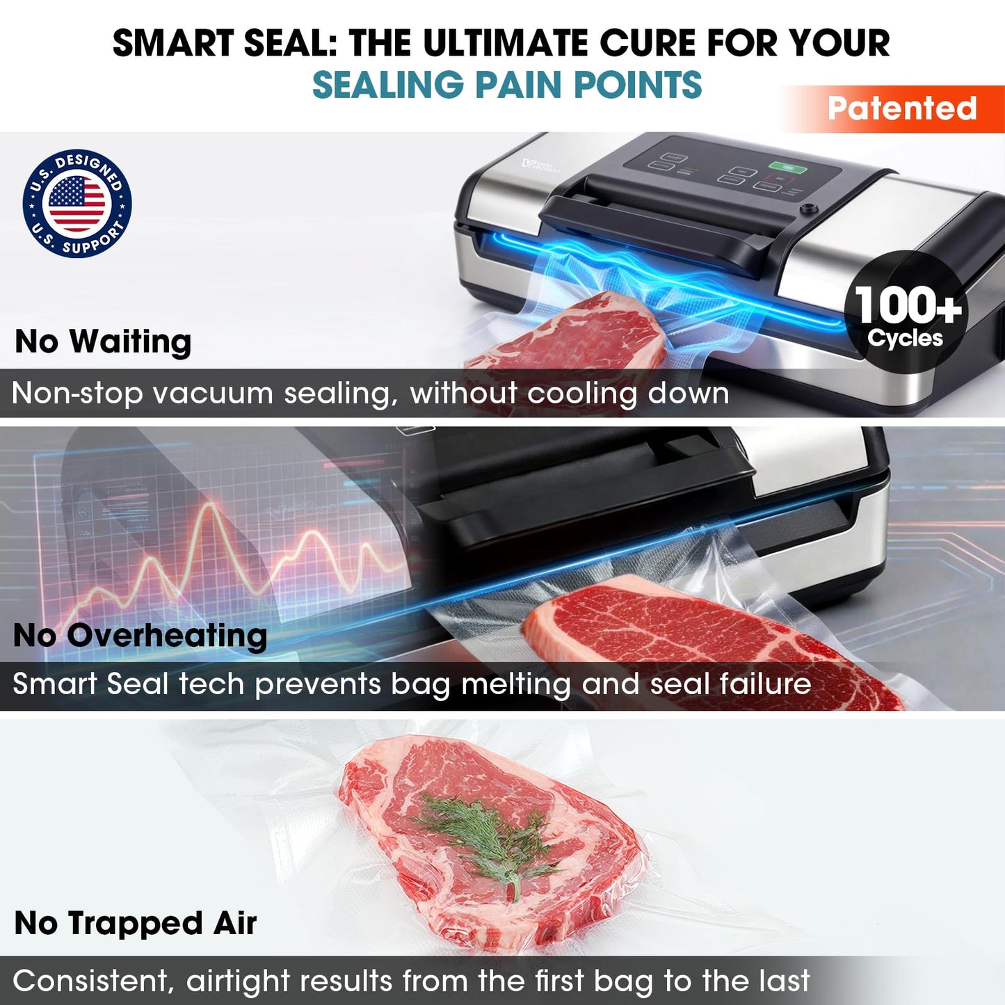Vesta Precision 12" Vacuum Sealer Machine for Liquid & Moist Foods, Smart Heat Sealing Prevents Bag Melting, Built-in Cutter & Roll Storage Fits 2X20’ or 1X50' Rolls, Mason Jar Kit, Sous Vide, V23