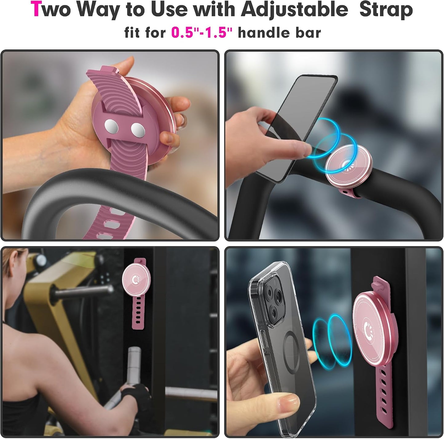 BASSIRY Magnetic Phone Mount, Phone Holder for Bike, Compatible with Magsaf or Normal Case- Sturdy Phone Grip for Gym