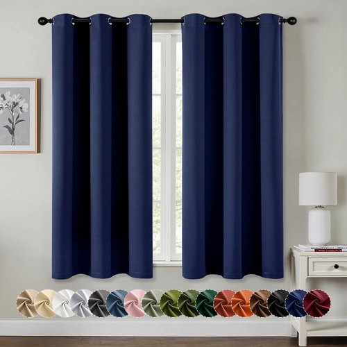 MIULEE Navy Blue Blackout Curtains - Thermal Insulated Room Darkening Drapes | 64-Inch Length, 2 Panels