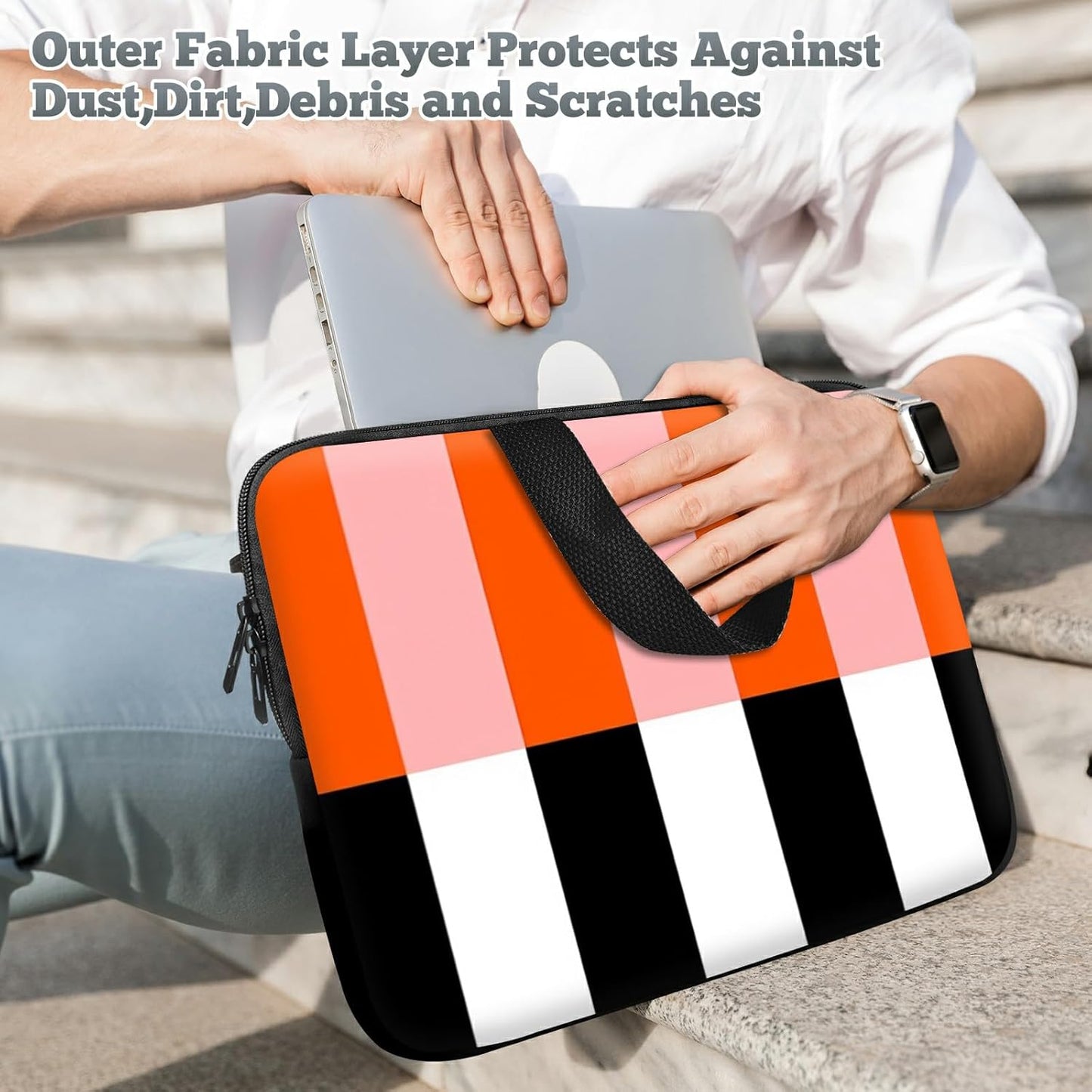 SROJDHFJB 10 inch, 7 10-inch Universal Tablet Laptop Sleeve Case Orange Black White Stripes Slim Carrying Case Travel
