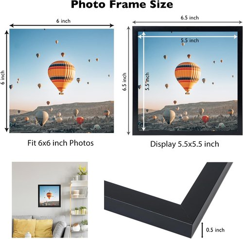 JCJMY 6x6 Picture Frame - Black Wall Hanging & Tabletop Display | Shatter Resistant Plexiglass