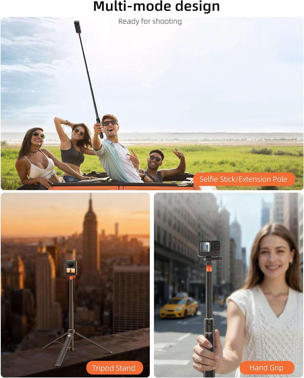 Cakrurt 53.5" Insta360 X5/X4/X3/GO 3s, 360/Pocket 3, Sphra360, 2-in-1 Extendable Selfie Stick Tripod for DJI Osmo Xtra