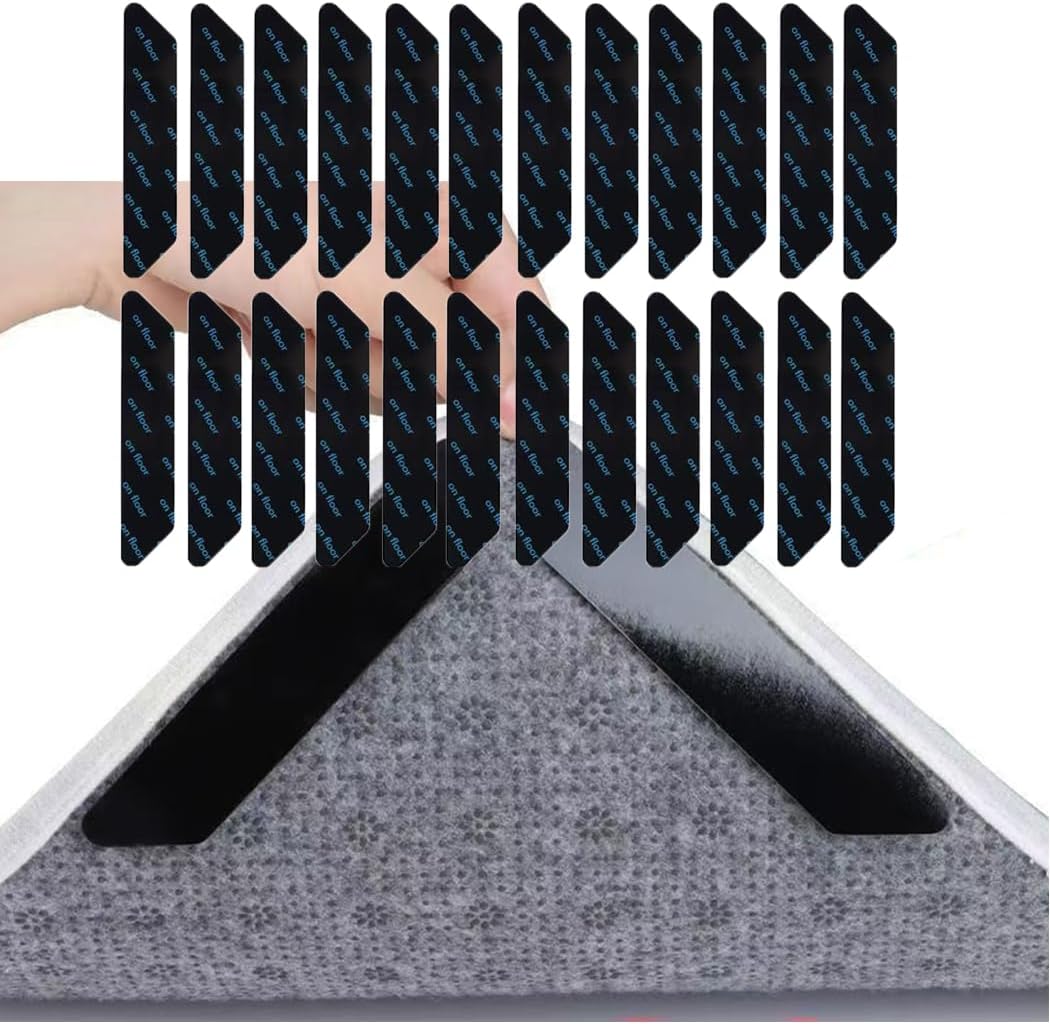 Rug Grippers 24 Pack - Reusable Dual-Sided Carpet Sticky Pads for Curling Corners | Keeps Rugs Secure on Hardwood Floors