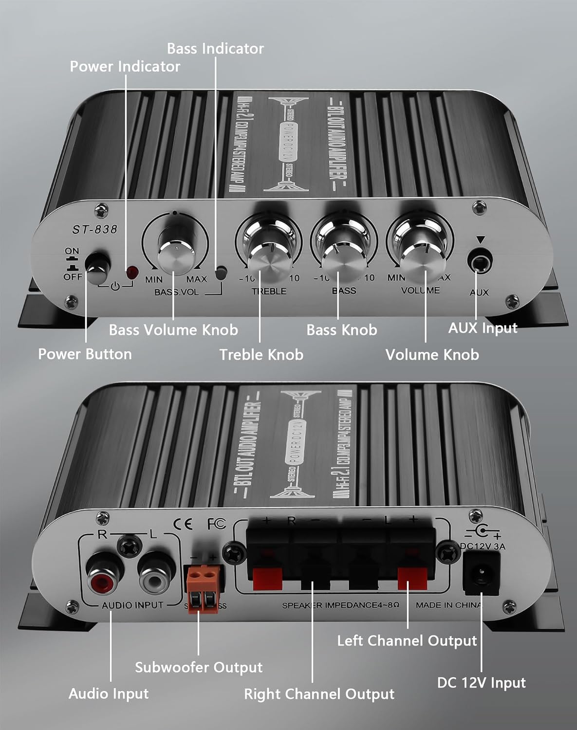 2.1 20Wx2+40W DC12V 3A CERRXIAN Mini Stereo Audio Subwoofer Amplifier, Channel HiFi AMP Board AUX/RCA Input Home Audio