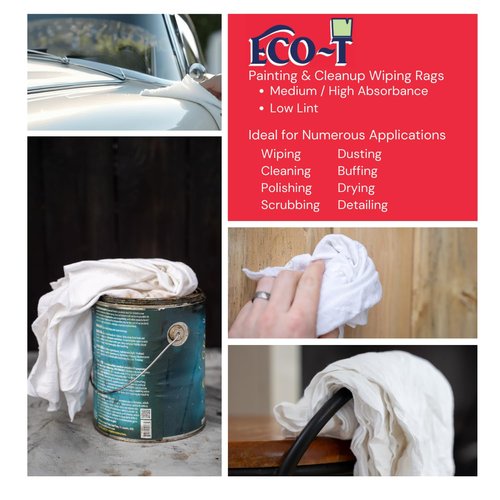 1 Lb Bag Eco-T Paint Rags - White T-Shirt Material, 100% Recycled, Eco-Friendly, High Absorbency, Low Lint, Low-Cost, Painting and Cleaning Cloth