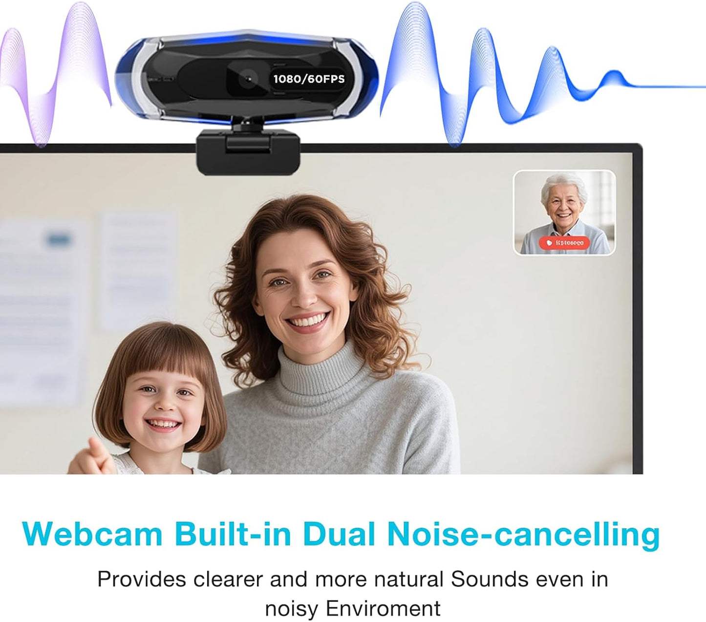ceabulila 1080P 60FPS Streaming Webcam with Autofocus, Microphone, RGB Light and Tripod, USB Camera for PC/Mac, Plug