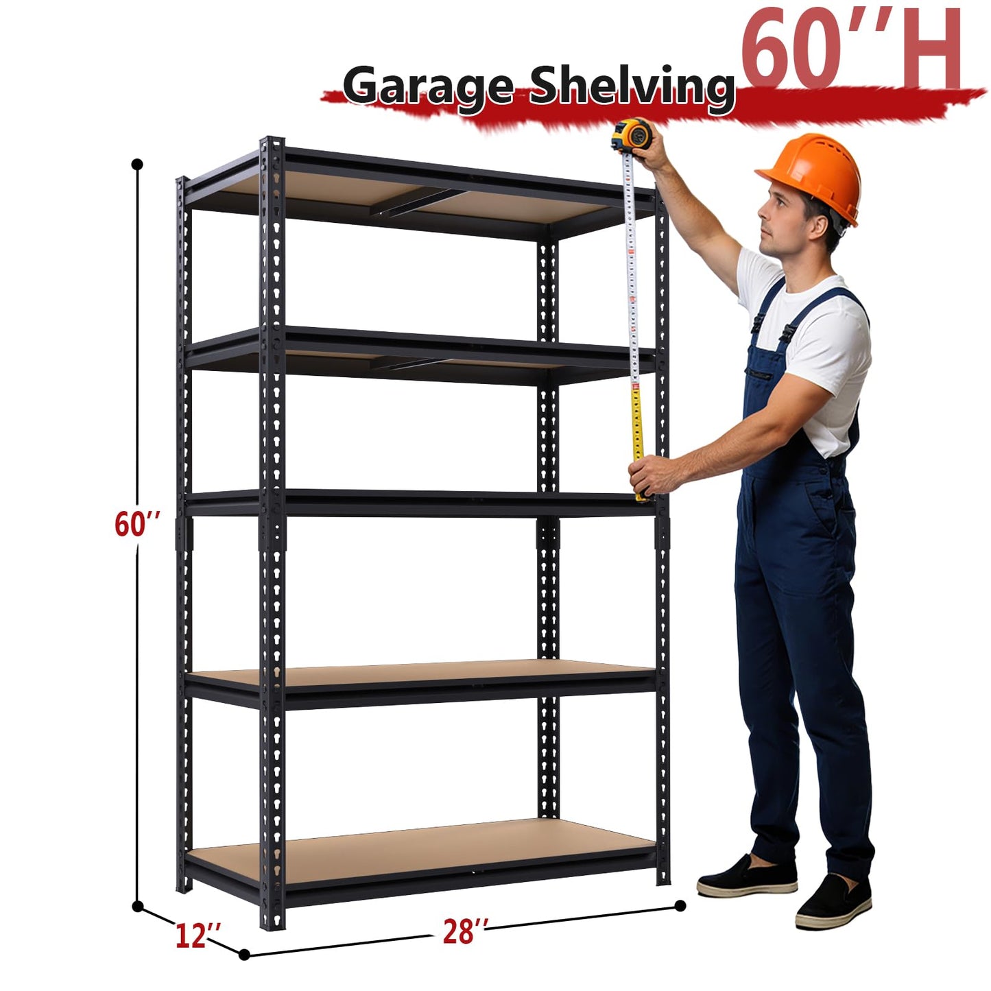 ZEUKMXOO Heavy Duty Garage Shelving,5-Tier Metal Storage Shelves,2400LBS Shelving Unit,Adjustable Shelving Rack, Standing Shelf Units for Garage Storage Warehouse,28''×12''×60'',2 Pack