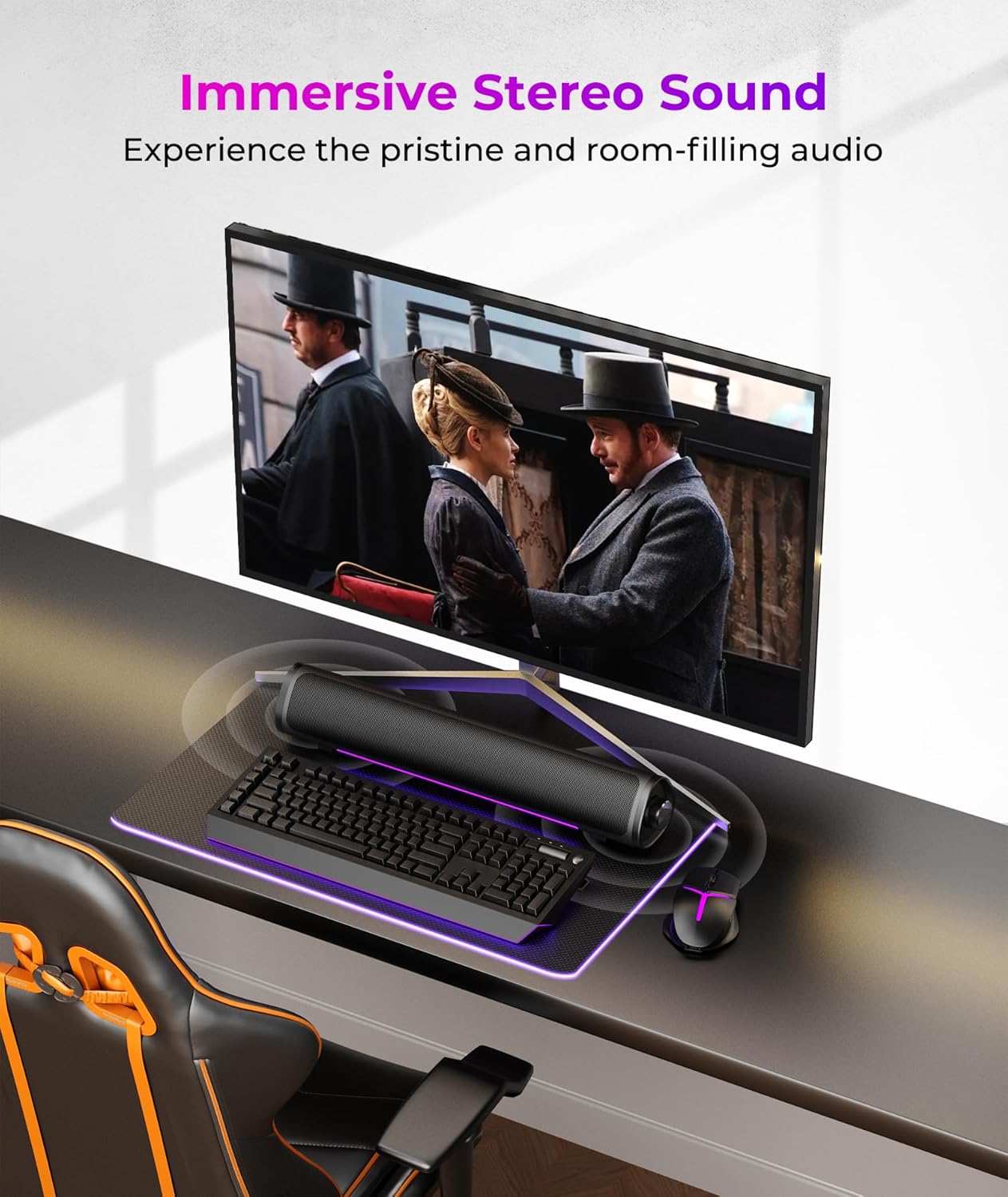 Auphyra 3.5mm Computer Speakers for Desktop PC, Gaming PC Sound Bar, Plug and Play - USB Power with Audio, RGB Gradient