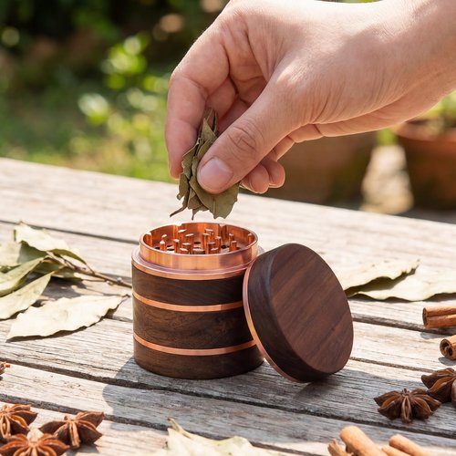 2.5" Manual Spice Grinder, Walnut Wood & Aluminum Seasoning Mill for Dry Spices, Compact Handheld Kitchen Tool (Wood Color)