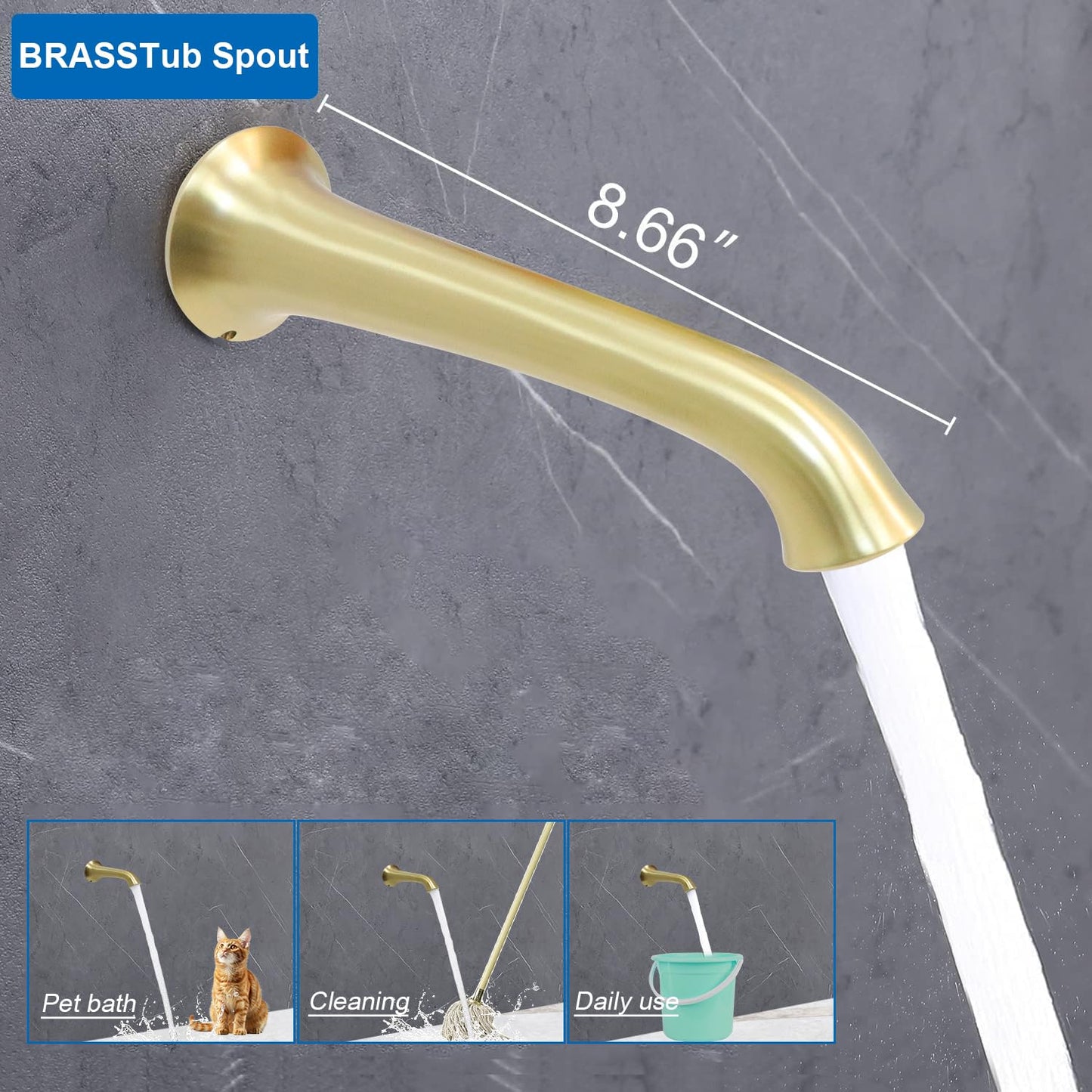 Enga Antique Shower Faucet Sets Dual Heads with Tub Spout 8" Ceiling & 6" Wall Mount Vintage Shower Head Handheld Spray Combo, 4 Way Diverter Brass Rough in with Trim Kit, Brushed Gold