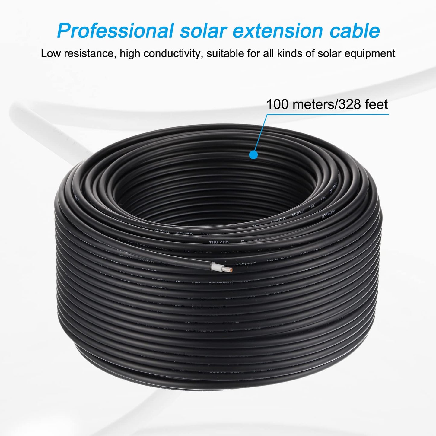 MECCANIXITY Solar Panel Wire 328ft 10AWG 6mm2 Solar Cable Extension Tinned Copper Wire Black for RV Boat Marine Solar Panel
