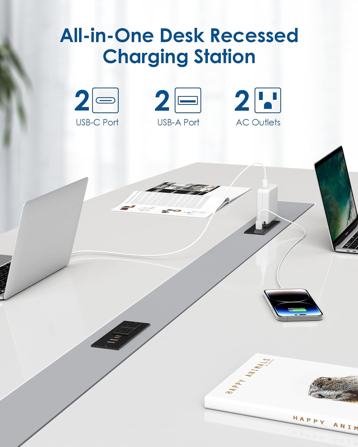 Jgstkcity 30W Outlet,2 4 Strip,3FT Recessed Power Strip USB C,Furniture Flush Mount Desk Outlets USB Ports,Recessed