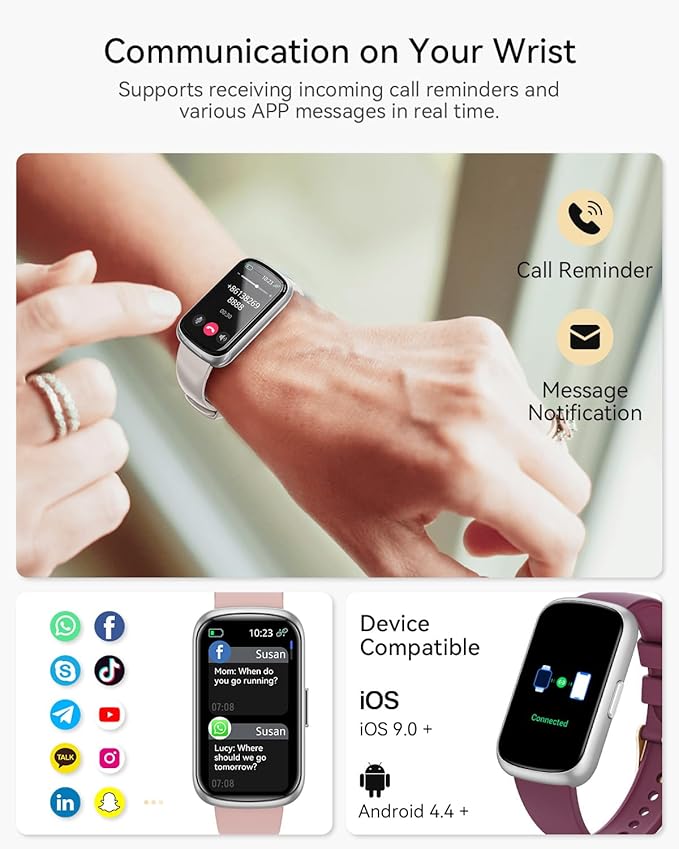 Fitness Trackers for Women/Men, Smart Watches for Women with Sport Activity Tracker, Fitness Watch with Heart Rate, Blood Oxygen Monitor, Sleep Tracker, IP68 Android Smart Watch with 4 Straps, Gift