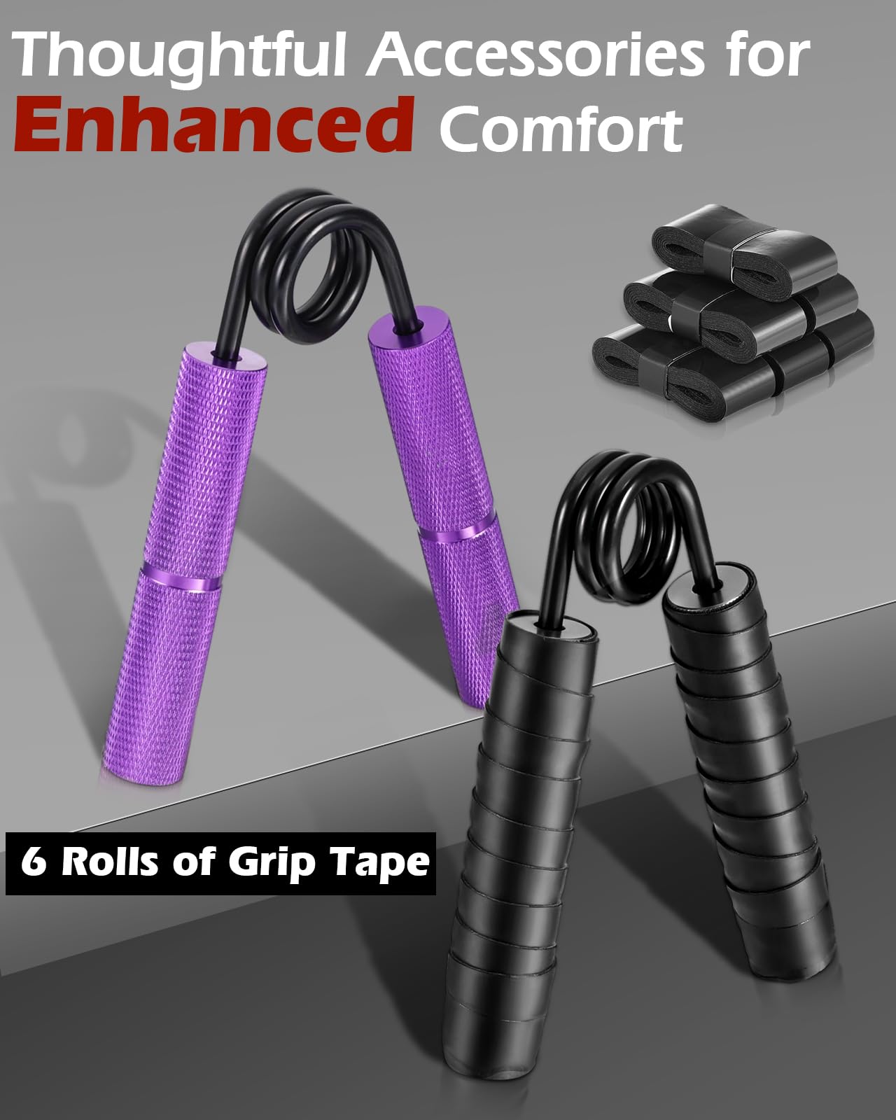 Hozzen Grip Strength Trainer, 6 Pack Grip Strength Trainer Set (50-200LB), No Slip Hand Grip Strengthener, Wrist Forearm Strengthener with Grip Tape for Strength Training, Exercise, Injury Recovery