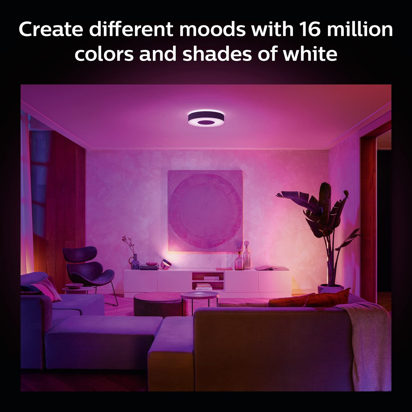 Philips Hue Infuse Medium Ceiling Lamp, Black - White and Color Ambiance Color-Changing Smart LED Light - 1 Pack - Control with Hue App - Compatible with Alexa, Google Assistant, and Apple Homekit