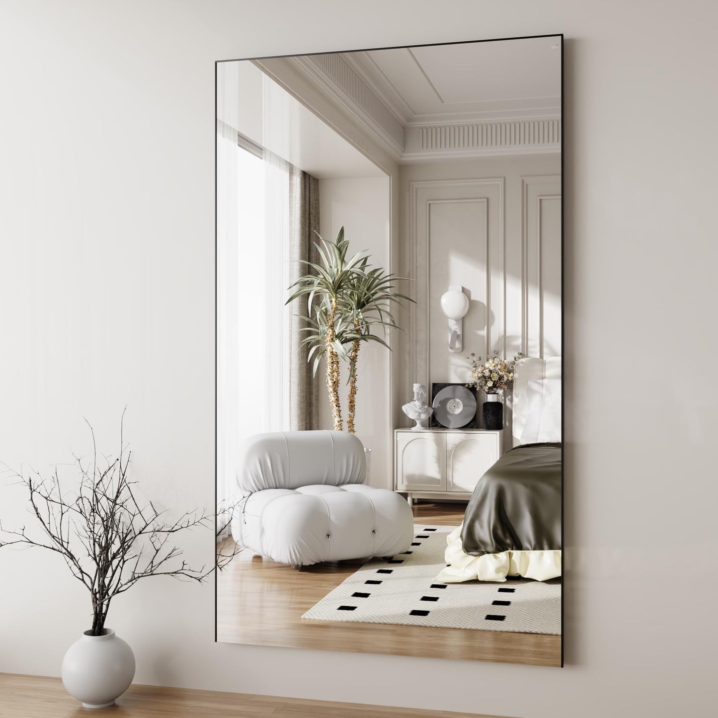 Fitcleer Glassless Floor Mirror, 71×39”, Wide Shatterproof Full Length Wall Mirror for Bedroom, Living Room, or Home Gym, Ultra-Light Leaning or Hanging Design, Black Frame