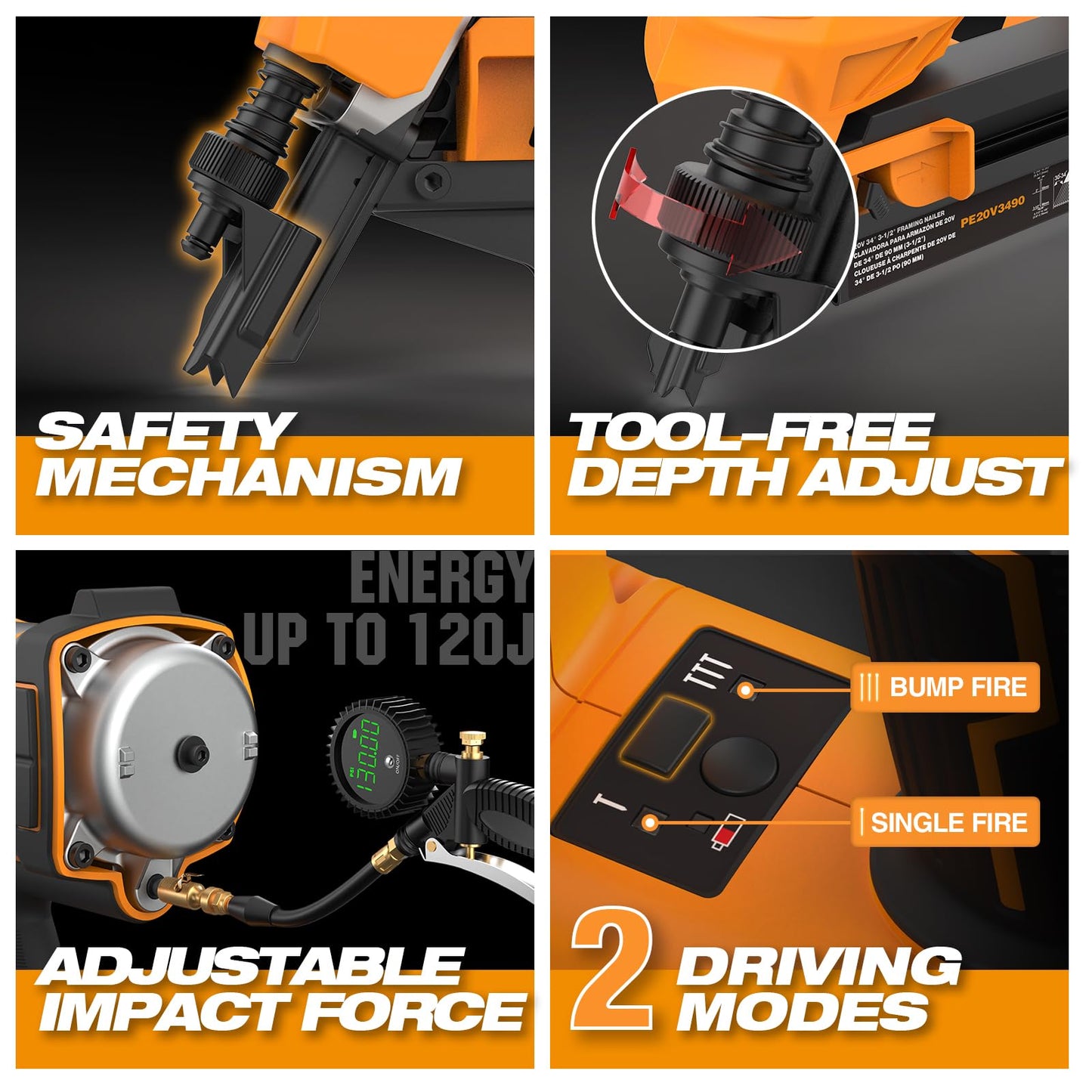 Freeman F20 20V Cordless 21 Degree 3-1/4" Framing Nailer - Brushless Motor, Dual Firing Mode, Tool-free Depth Adjust - Includes 4.0Ah Lithium Ion Battery, Charger & Bag - PE20V2183