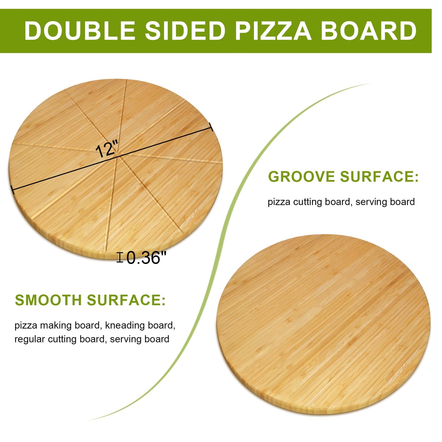 Pizza Cutting Board Round 12inch 2Pack Bamboo Wooden Lightweight Double Sided Pizza Tray Meat Bread Cheese Serving Platter Pizza Oven Accessories Pizza Prep Board Paddle Blocks Circular Circle