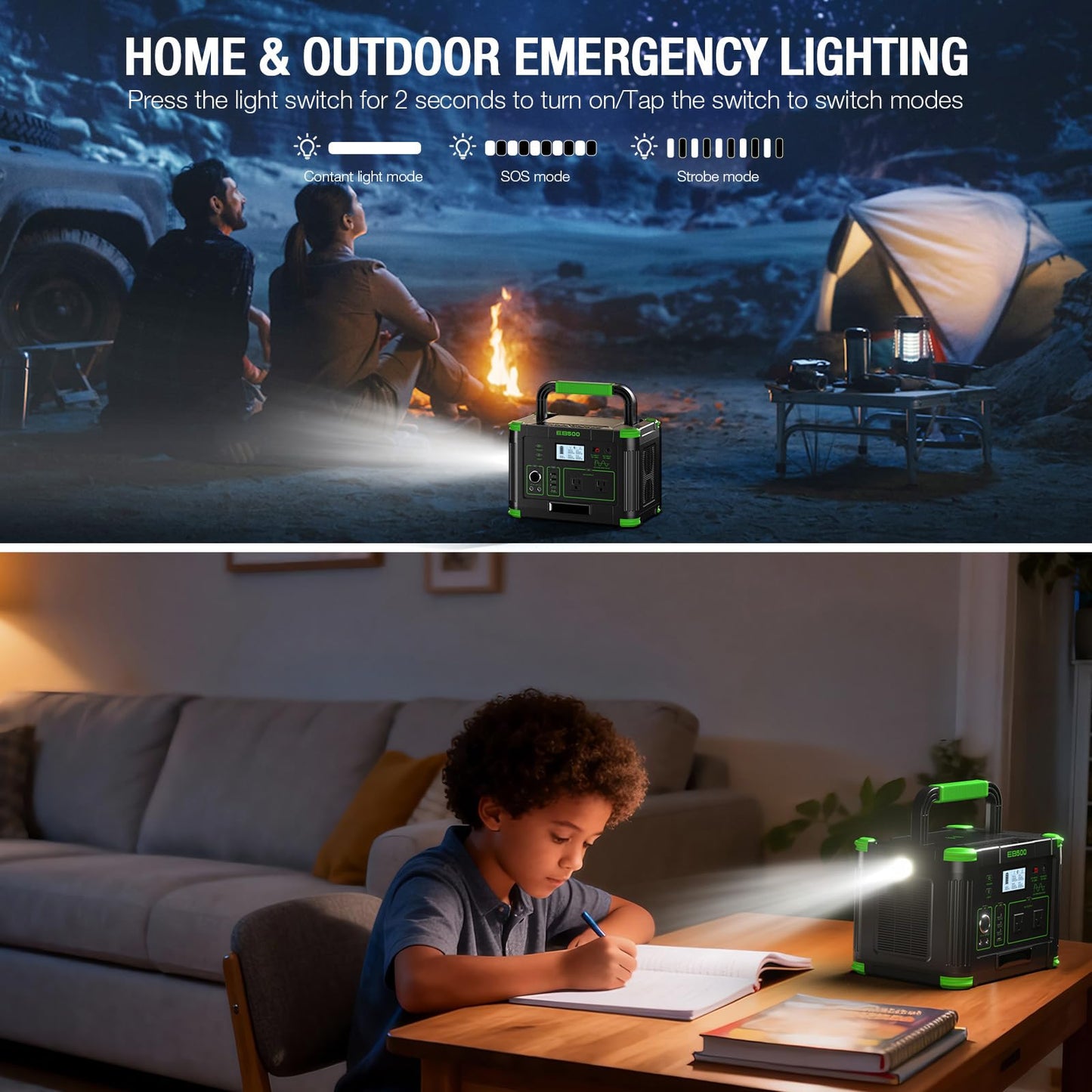 500W Portable Power Station, 519.48Wh Outdoor Solar Generator Backup Battery Pack with 2 AC Outlets, 500W (Peak 1000W) 10-Port Powerhouse for RV/Van Camping Fishing Climbing Road Home Emergency