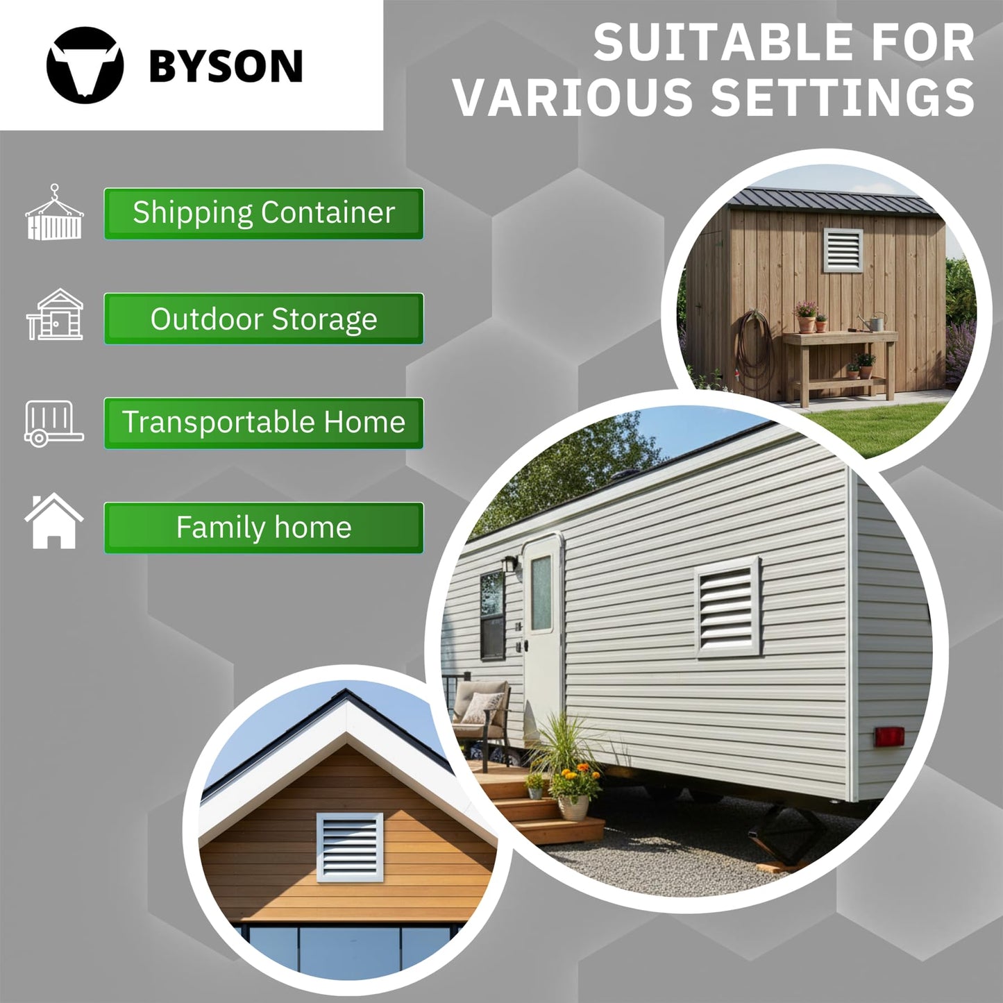 Byson 24" x 24" Aluminum Gable Vent - MaxShield Series Anodized Louvered Vent - Weatherproof Louver Air Vent Grille with Steel Mesh - HVAC, Attic, Container and Shed Vent