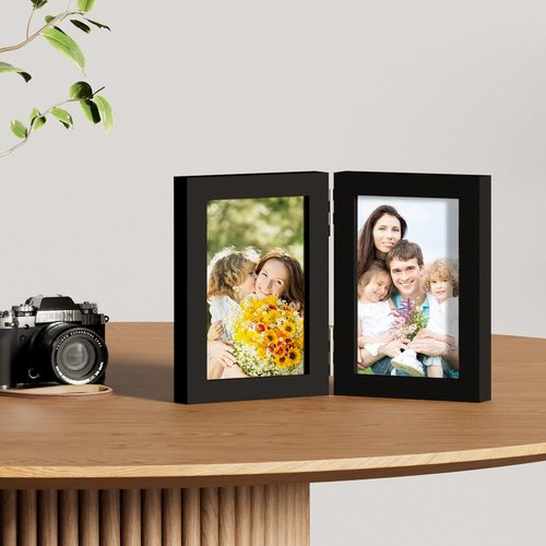 decorUhome 4x6 Picture Frame - Vertical Bifold Design with Plexiglass for Tabletop Display - Black
