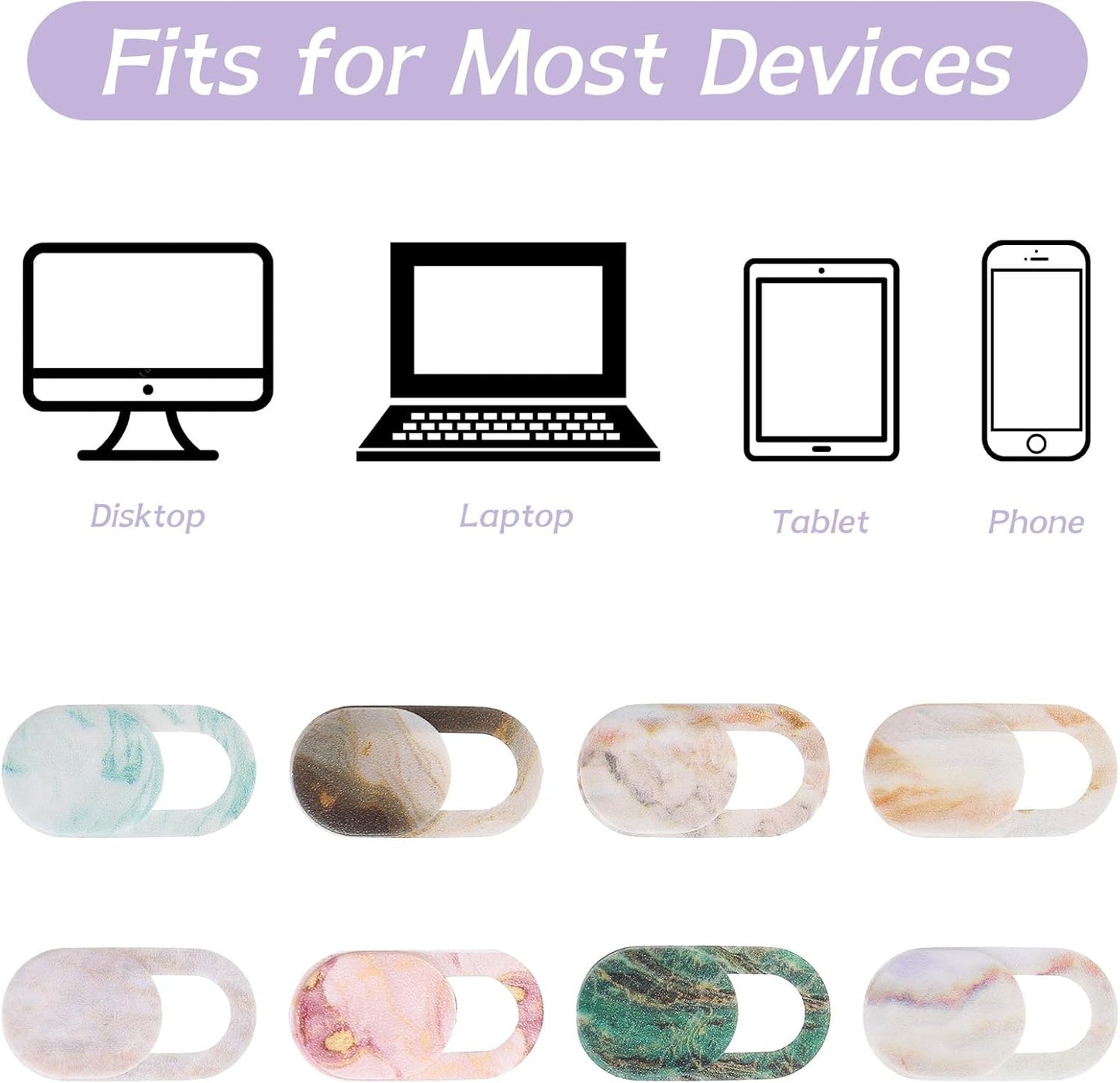 JIYIN 8PCS Laptop Camera Cover Slide, Marble Webcam Cover Slide Phone Camera Cover, Ultra-Thin Computer Camera Cover