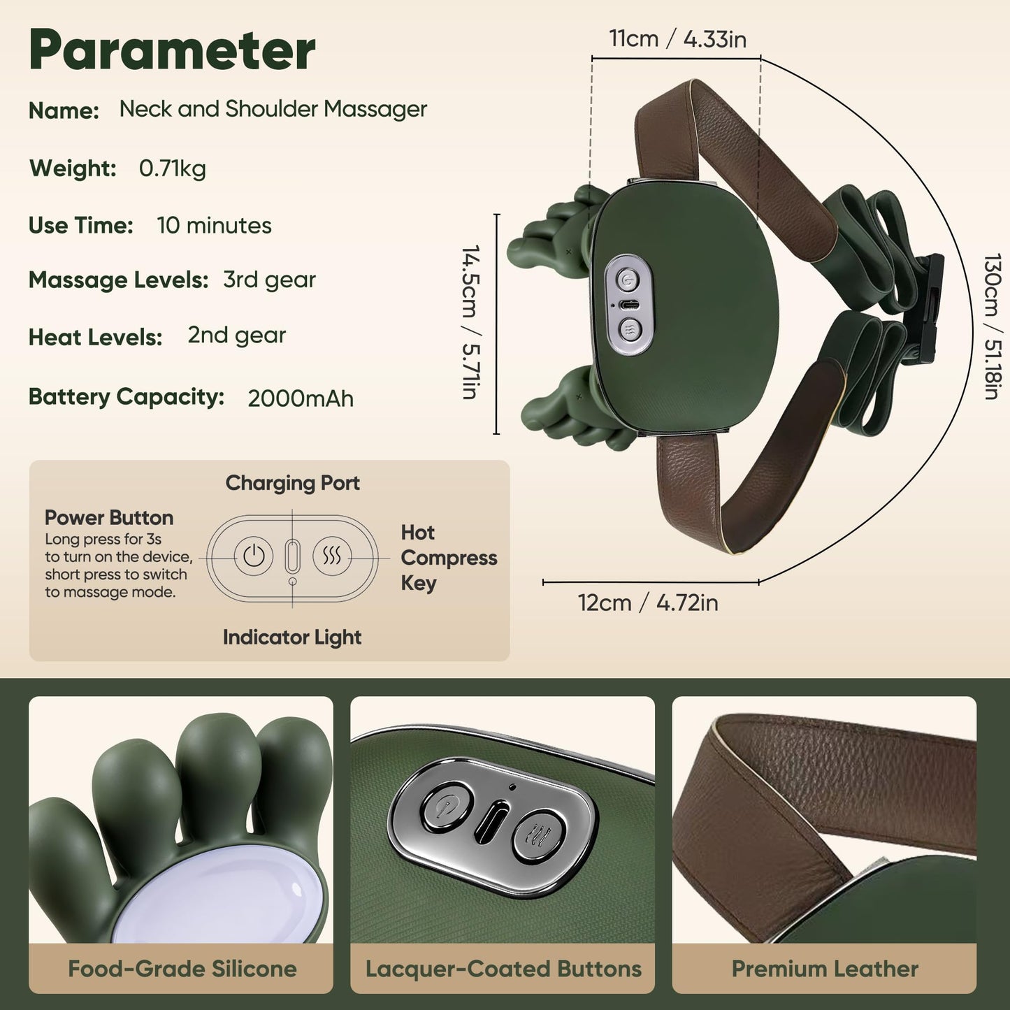 KAXLIDEN Shoulder and Neck Massager, Bionic Heated Massager, Neck Massager with Fingers, 4D Kneading Massage, Simulates a Real Palm Massage for Comfort, Relax Muscle Tension (Green)