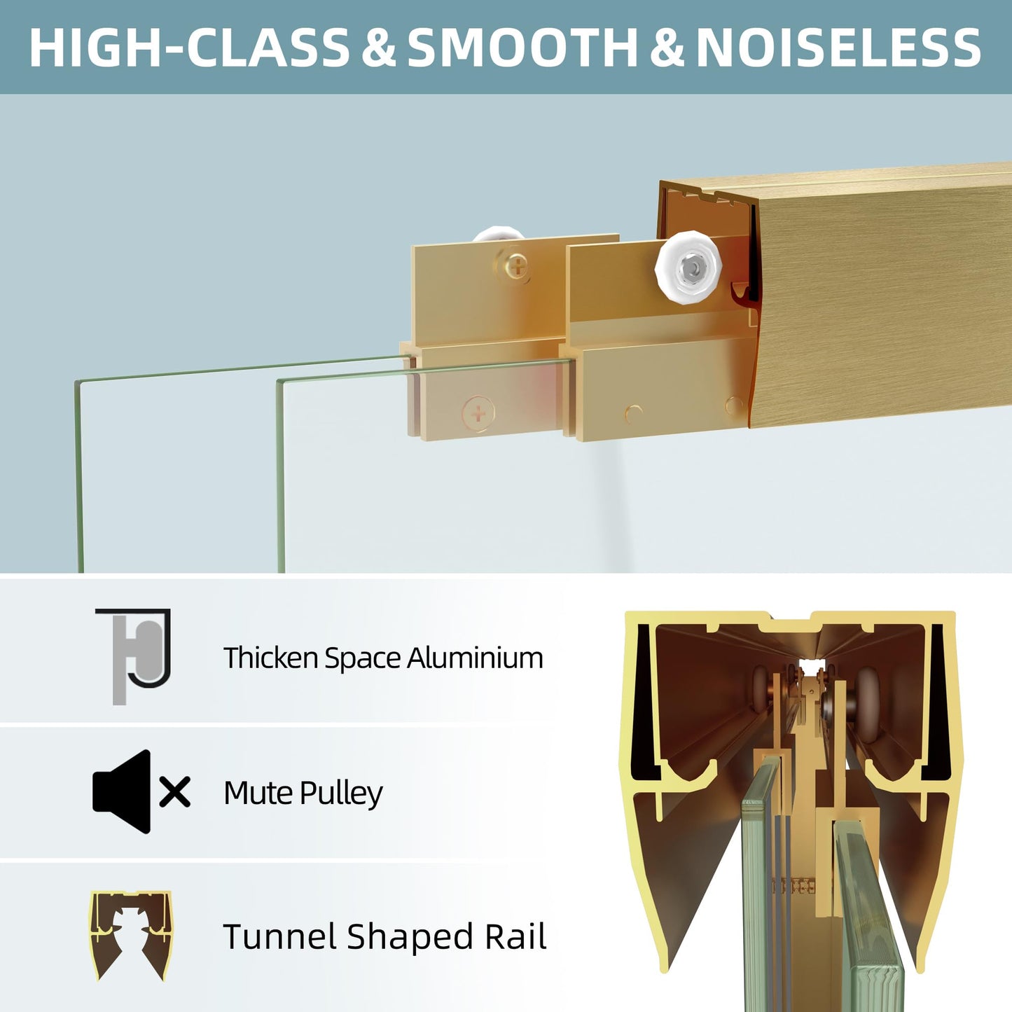 GETPRO Shower Door Double Sliding 68-72 in. W x 72 in. H Semi-Frameless Bypasss Bathroom Glass Shower Sliding Doors,1/4 inch Clear Tempered Glass Door for Walk-in Shower Brushed Gold