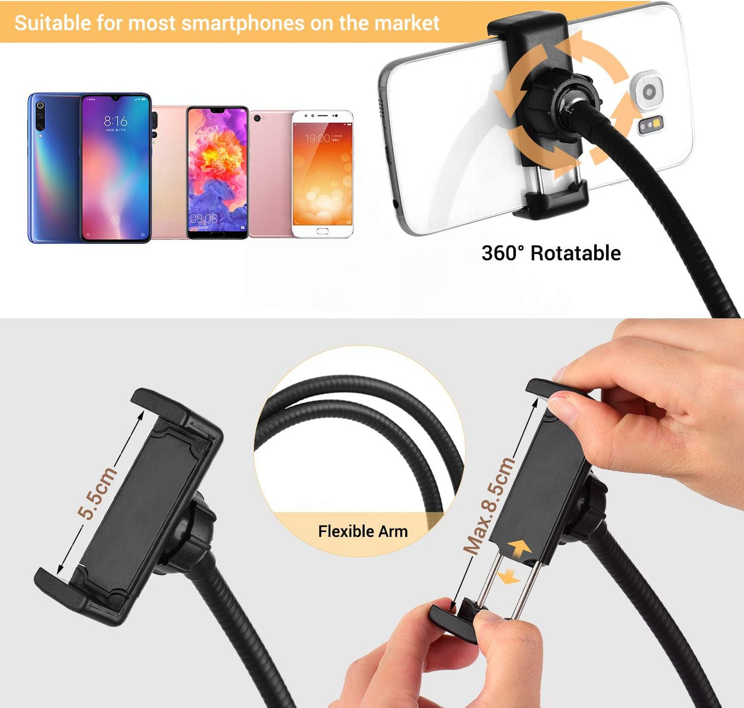 Andoer 3.5in 3 Webcam Light Stand Clip-On Mini USB Ring Light Lighting Modes Adjustable Flexible Arms Design with Phone