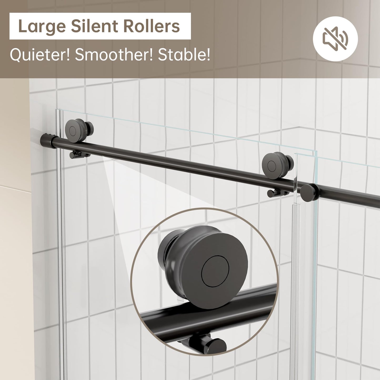 Frameless Sliding Shower Door 56-60 in W x 74 in H, Stainless Steel Frameless Shower Door with 5/16" (8mm) Clear Tempered Glass,Explosion-Proof Film, Silent Soft-Close Design,Matte Black