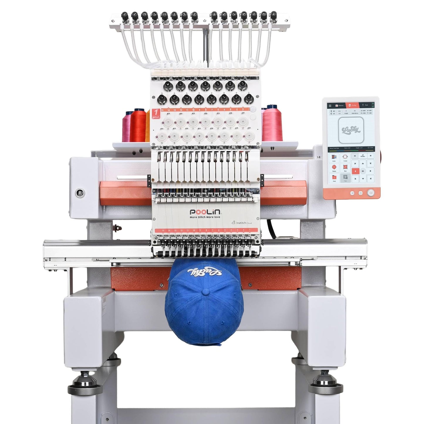 Poolin EOV 15-Needle Commercial Embroidery Machine | Advanced Business Bundle – Includes 100-Color Thread Kit, 144 Magsnap Bobbins, Cut Away & Tear Away Stabilizers