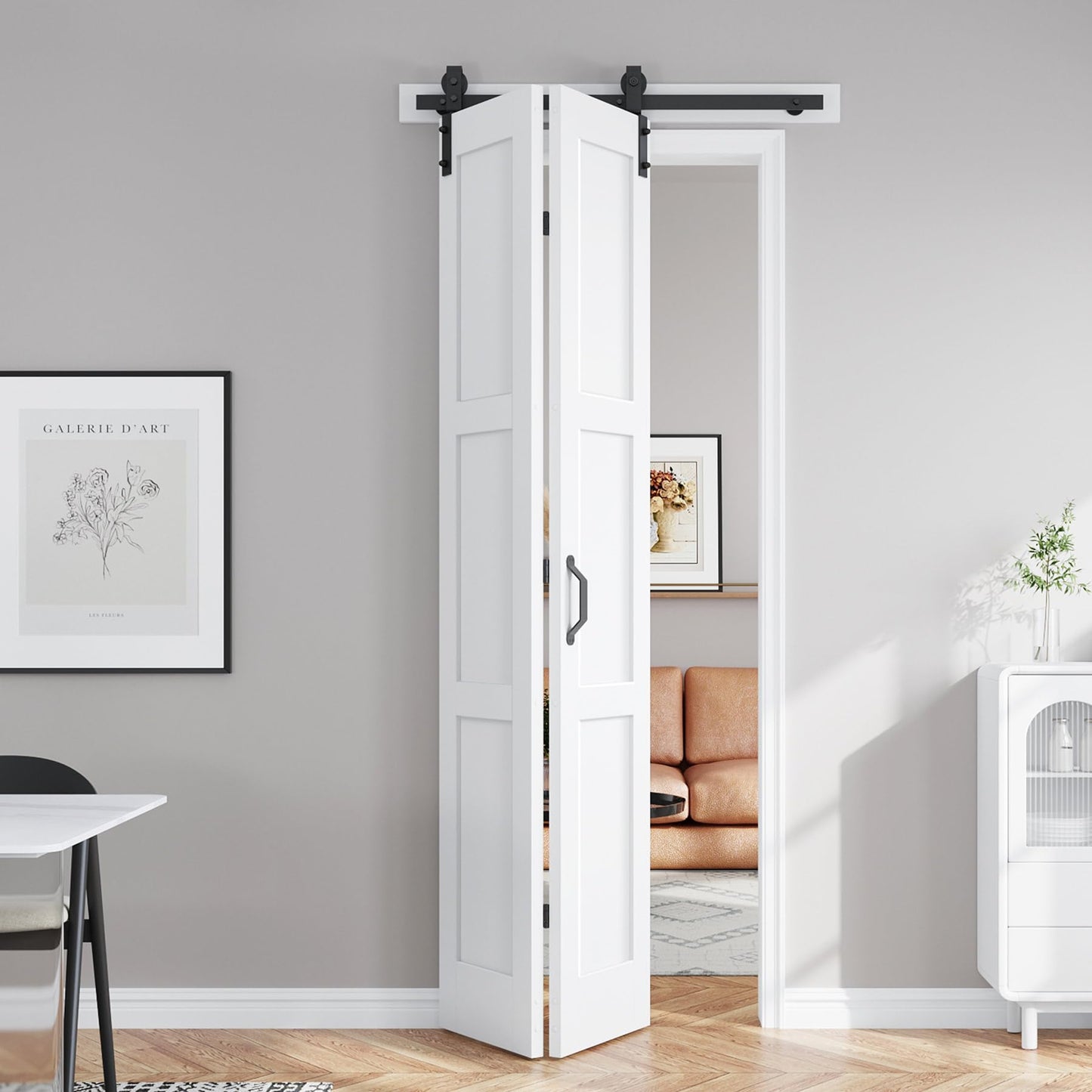 FREDBECK Bifold Barn Door 36x96 (Double 18x96) Bi-fold Closet Doors Hardware Kit Included,with 40" Track White