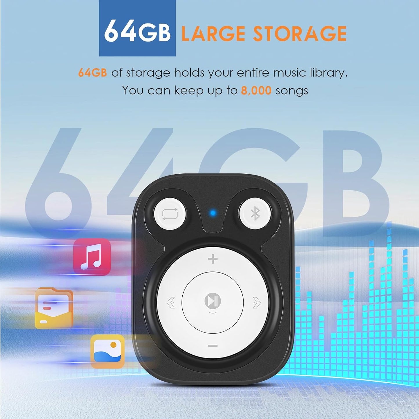 rgjzkgn 64GB MP3 5.3: 15 1000+ MP3 Clip Player with Bluetooth Hrs Battery Mini Music Player, Earphones Included, Songs