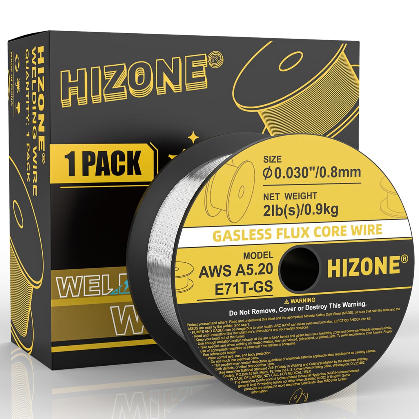HIZONE MIG-200PRO MIG Welder & HIZONE E71T-GS .030inch-2lb Flux Core Welding Wire, 1-Pack