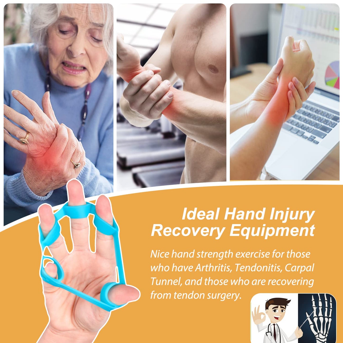 Pnrskter Hand Grip Strengthener, Finger Exerciser, Grip Strength Trainer (6 PCS),New Material,Forearm Grip Workout, Finger Stretcher, Relieve Wrist Pain, Carpal Tunnel, Trigger Finger, Mallet Finger and More.
