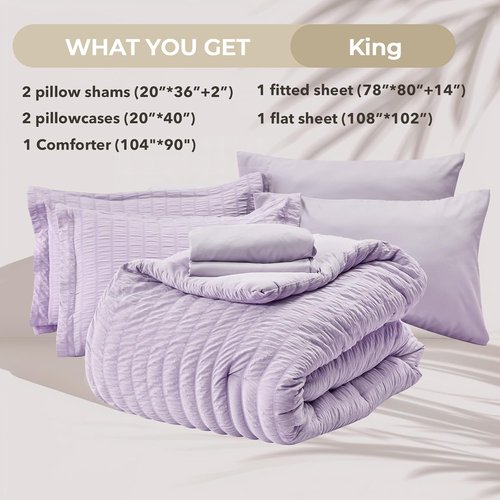 HYMOKEGE King Size Lavender Comforter Set - 7 Piece All-Season Luxury Bedding | Includes Sheets & Pillowcases