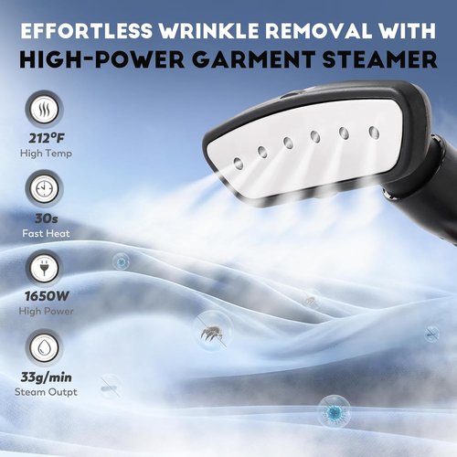 CGOLDENWALL Professional Garment Steamer - 1500W Powerful Steam, 70 Min Continuous Use, Fast Heat-Up, Accessories Included