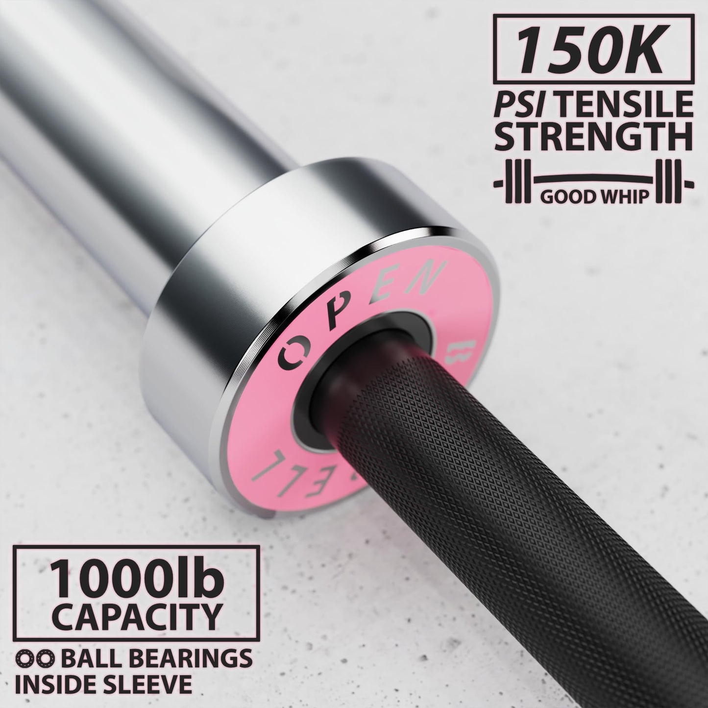 Synergee Open 15kg Women’s Black Phosphate Shaft and Chrome Sleeve Olympic Barbell. Rated 1000lbs for Weightlifting and Powerlifting.