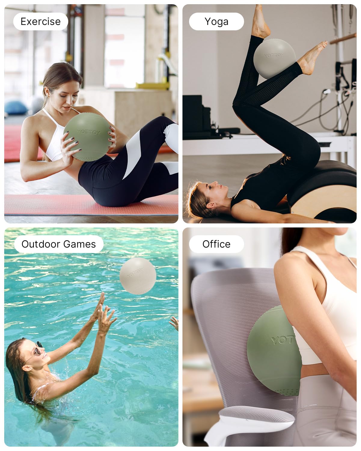 YOTTOY Small Exercise Ball，9-inch Pilates Ball with Anti-Burst Technology for Stability, Ideal for Yoga, Pilates, Physical Therapy & Home Workouts (White)