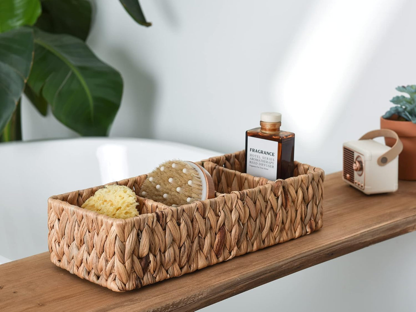 StorageWorks Wicker Storage Baskets - 4-Section Natural Water Hyacinth Organizers | 2-Pack