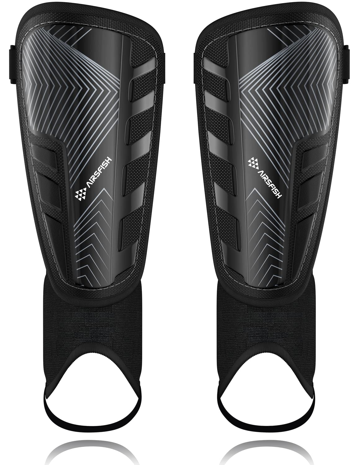 Upgraded Soccer Shin Guards Pads for Kids Youth Adults, CE Certified AirsFish Shin Guard Sleeves Protection Gear for Boys Girls Soccer Games EVA Cushion Reduce Shocks and Injuries (Medium, Black)