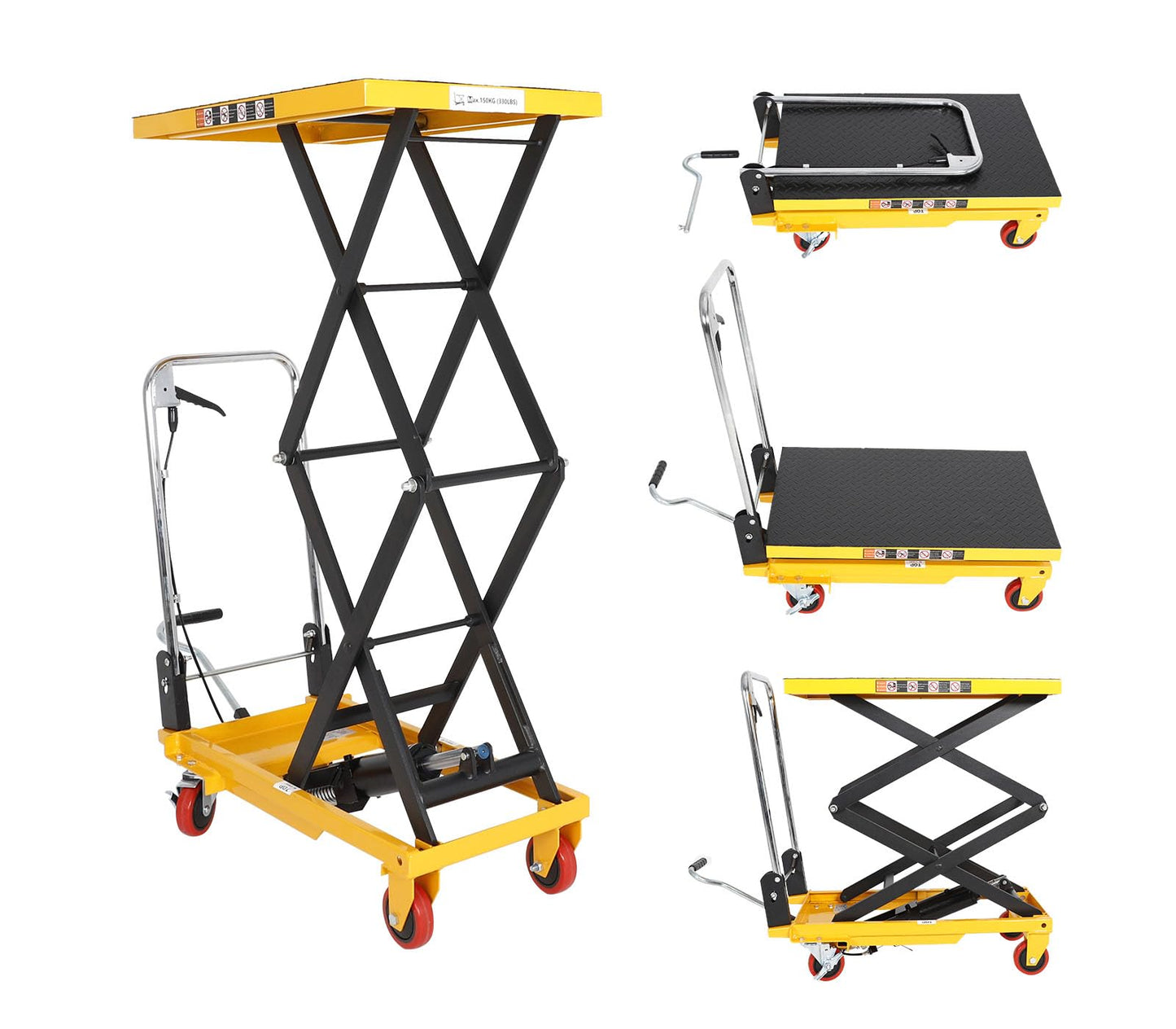 EASYBERG Hydraulic Lift Table Cart with Foldable Handle, 50" Lifting Height, Non-Slip Pad & 360° Swivel Wheels, 330lbs Capacity Double Scissor Lift Table for Material Handling & Heavy-Duty Lifting
