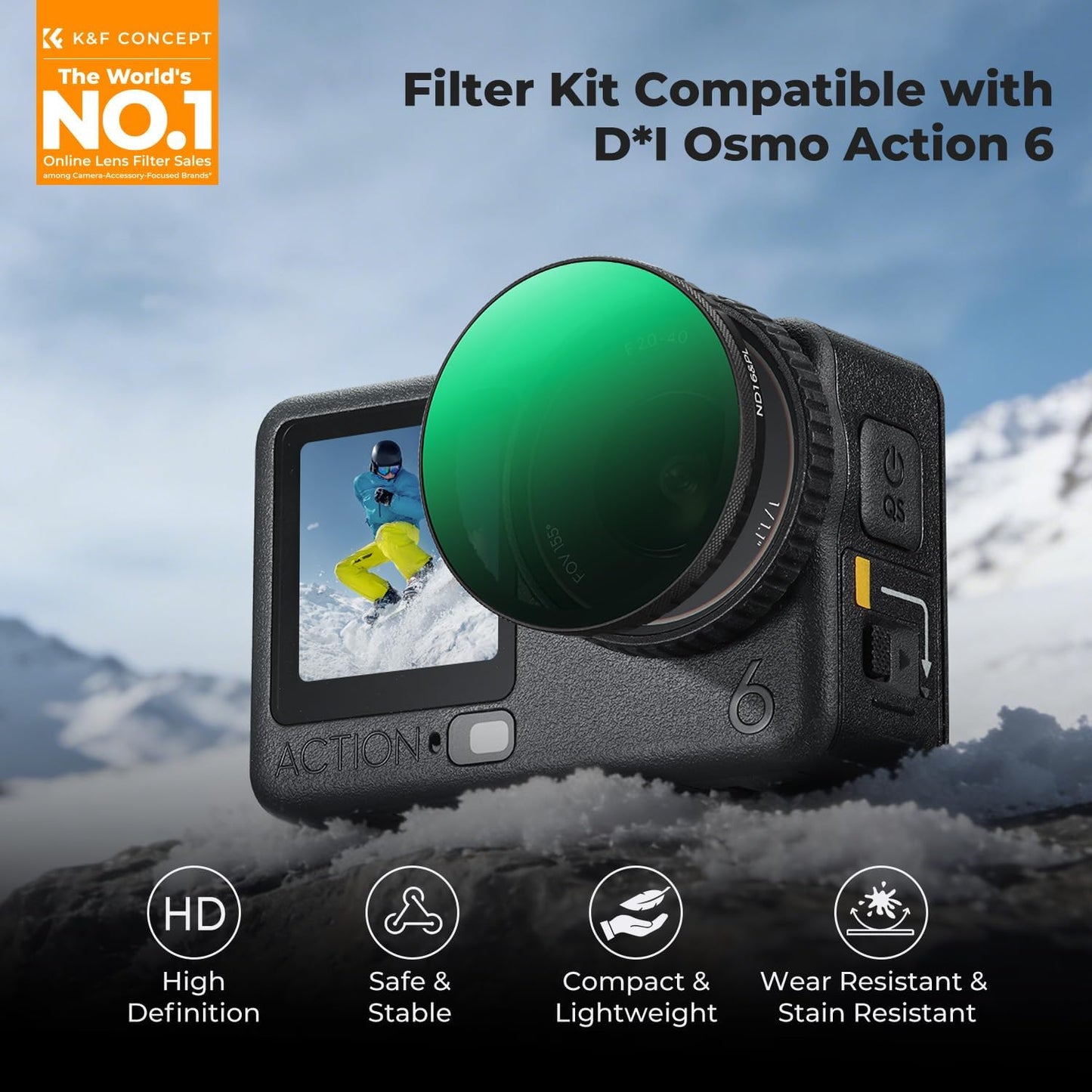 K&F CONCEPT 6, 4 Pack (ND8/PL ND16/PL ND32/PL ND64/PL) CPL ND Filter Kit Compatible with DJI Osmo Action Hybrid Neutral