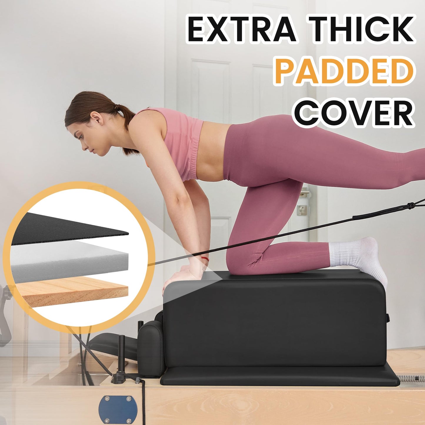 Murago Pilates Box, Pilates Reformer Sitting Box, Vegan Leather Cover, Foam Padding with Wood Frame, for Home or Studio Workout, Black