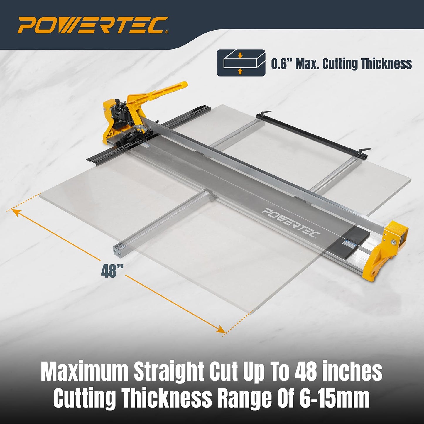 POWERTEC PRO 48" Manual Tile Cutter with Green Laser Guide - Cuts Ceramic, Porcelain & Glass, Large Format Tile Cutting, Aluminum Base (71980)