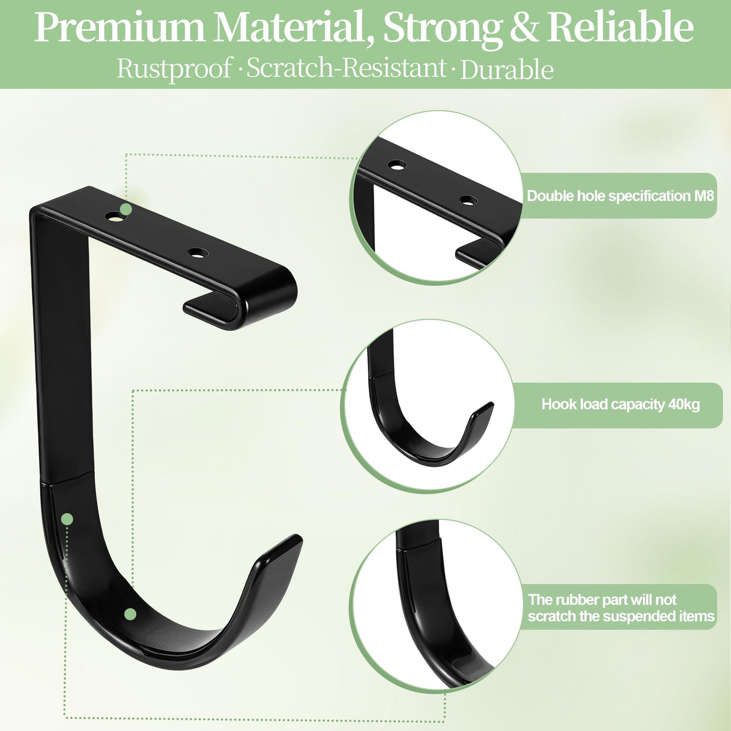 2 Pack Extra Large Bike Hooks for Garage, Bike Hanging Hooks 88lb Heavy Duty Ceiling Mount Storage Hooks for Bikes and Skis with Rubber Coated Anti Slip Black