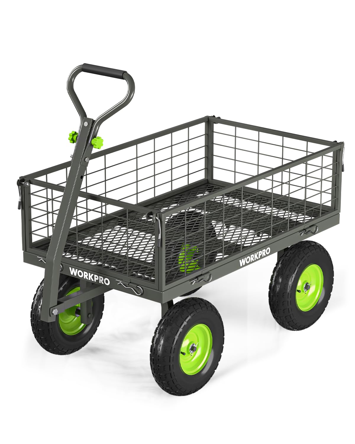 WORKPRO Large Heavy Duty Garden Cart 770 lb, 2-in-1 Convertible Utility Wagon with Removable Sides, 180° Tow Handle for ATV or Lawn Tractor, 270° Steering, Extra Large Yard Cart with All Terrain Tires