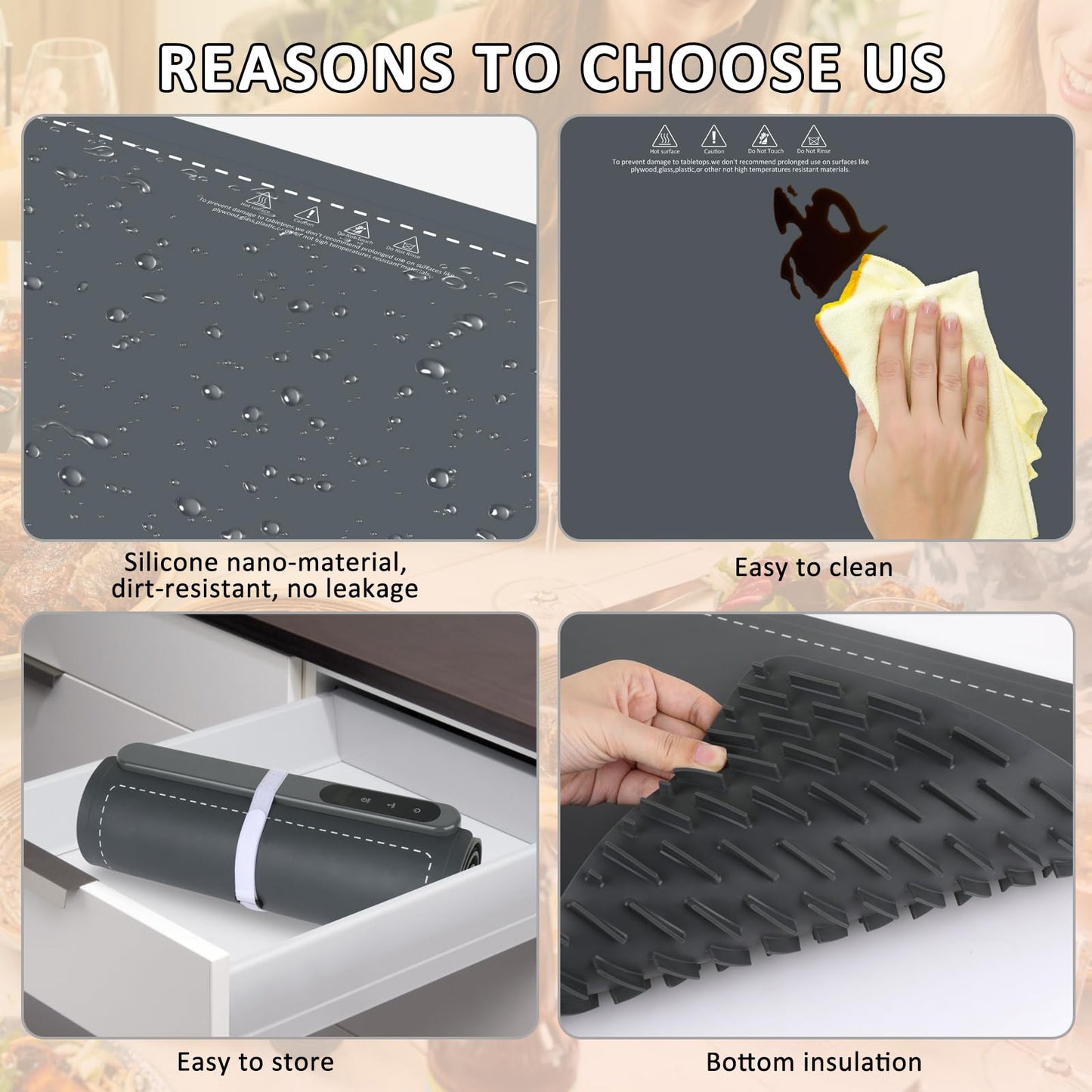 OcePor Warming Mat for Food,(XXL 36"x16") Electric Warming Tray,Extra Large Food Warmer Mat,Warming Pads for Food,Portable Heating Mat for Buffet,Parties,Buffets Party (Gray + Heat Insulation Pad)