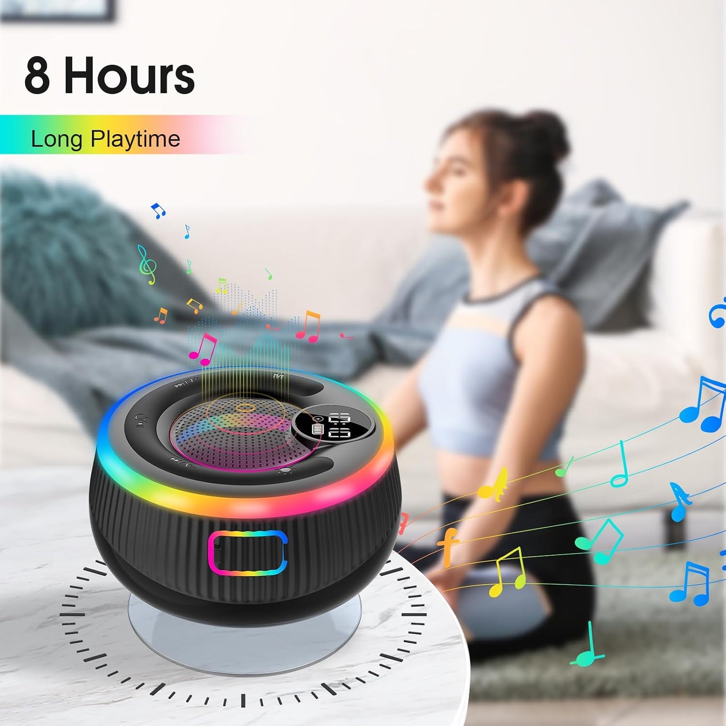 AOSRAU 5.3, Portable Bluetooth Shower Speaker with Lights, Bluetooth Small Wireless Speaker for Outdoor, Blue