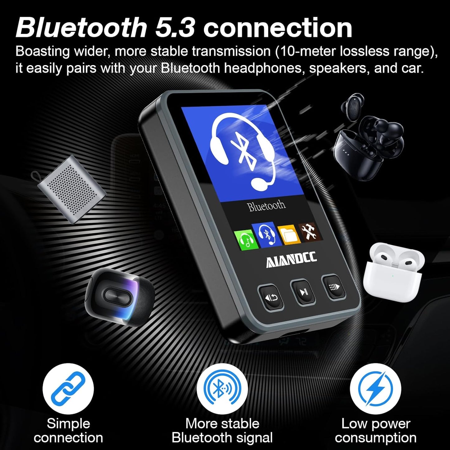Aiandcc Mp3 5.3, 1.77-inch 32GB mp3 Player with Bluetooth HiFi Music Player with Sports Clip and Armband, TFT Color